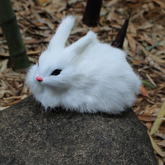15cm Mini Realistic Cute White Plush Rabbits Fur Lifelike Animal Furry Easter Bunny Stuffed Plush Toy