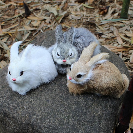 15cm Mini Realistic Cute White Plush Rabbits Fur Lifelike Animal Furry Easter Bunny Stuffed Plush Toy