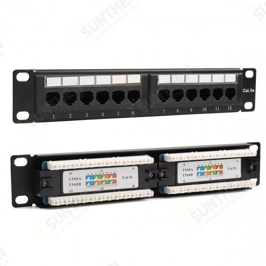 12 Port Cat6 Cat5 RJ45 Patch Panel Ethernet Network Rack Wall Mounted Bracket