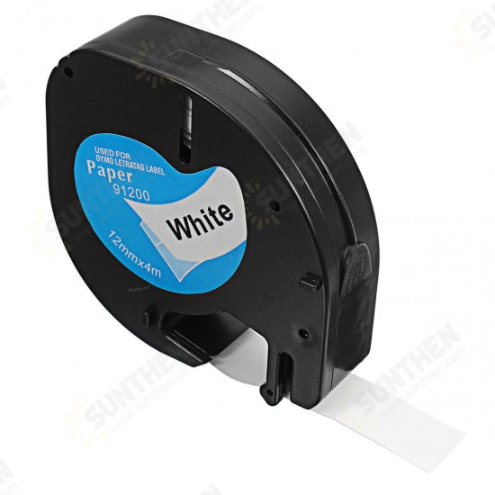 12mmx4m Portable Plastic Label Tape Compatible For DYMO LetraTAG 91200 Black on White