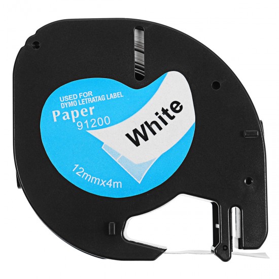 12mmx4m Portable Plastic Label Tape Compatible For DYMO LetraTAG 91200 Black on White