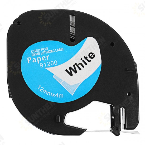 12mmx4m Portable Plastic Label Tape Compatible For DYMO LetraTAG 91200 Black on White