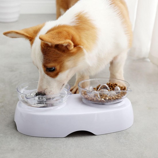 15 Degrees Incline Oblique Pet Cat Dog Bowl Detachable Cat Ears Shape Drinking Eating Feeding Bowl