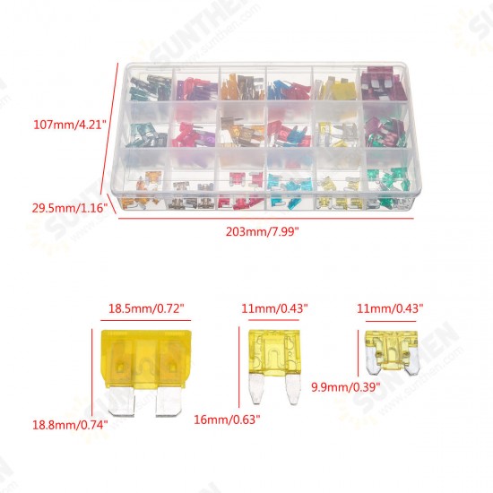 165Pcs ATC Mini Low Blade Fuse Assortment Kit Box 1-40 Amp