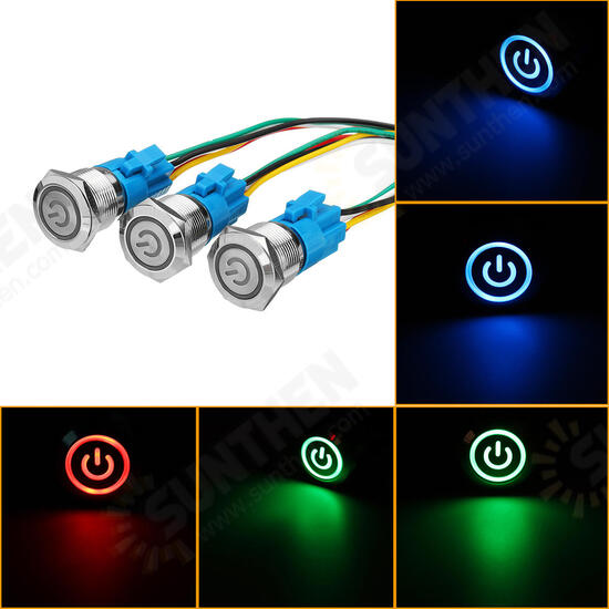 19mm 5Pin Metal Self-locking Switch 3V Red LED ON-OFF Push Button Switch With Wire Waterproof