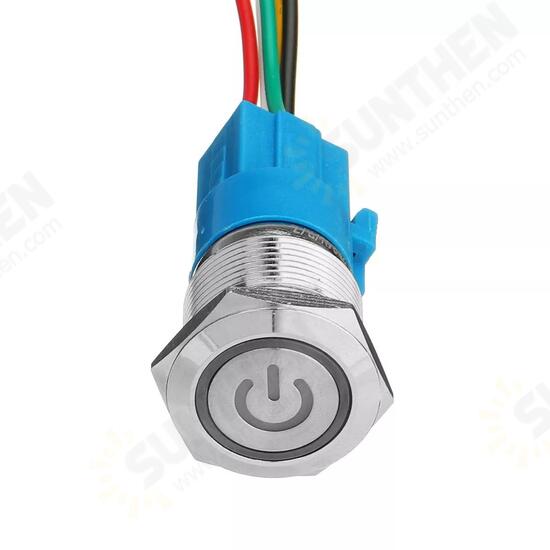 19mm 5Pin Metal Self-locking Switch 3V Red LED ON-OFF Push Button Switch With Wire Waterproof