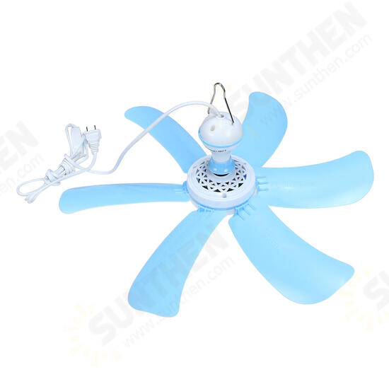 220V 7W Portable 6 Blades Mini Ceiling Fan with White ABS Blades Power Plug Switch Energy Saving Fan