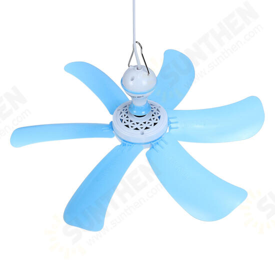 220V 7W Portable 6 Blades Mini Ceiling Fan with White ABS Blades Power Plug Switch Energy Saving Fan