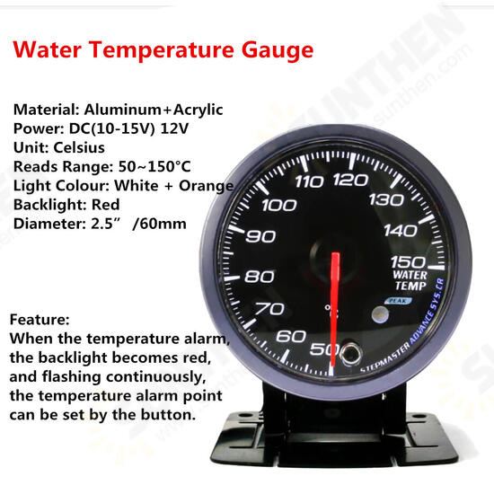 2.5 inch 60mm Step Motor Water Temp Temperature Gauge LED Pointer Meter Pod Holder