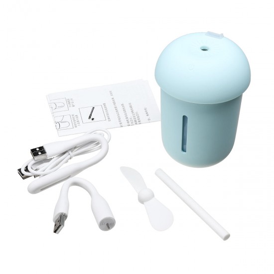3 IN 1 DC 5V 200ml Mushroom Humidifier USB Recharge LED Light Fan Air Mist Purifier