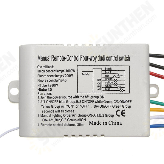 4 Channel Wireless Wall Lamp Switch Splitter Remote Control Receiver Transmitter 4 Channel Wireless Wall Lamp Switch Splitter Remote Control Receiver Transmitter