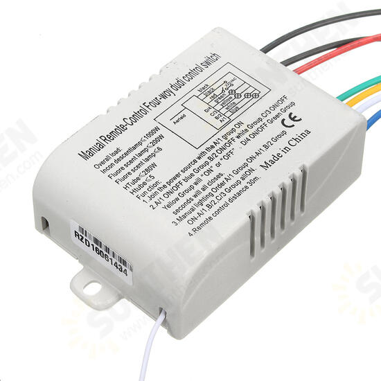 4 Channel Wireless Wall Lamp Switch Splitter Remote Control Receiver Transmitter 4 Channel Wireless Wall Lamp Switch Splitter Remote Control Receiver Transmitter