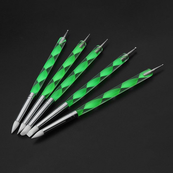 5 X 2 Way Ball Styluses Dotting Tools Silicone Color Shaper Brushes Pen for Polymer Clay Pottery