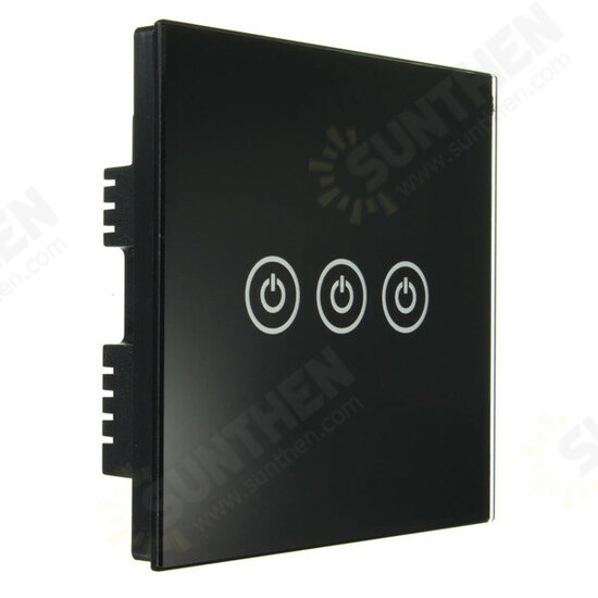 AC 250V Tempered Glass Wall Switch Panel - Three Switch Single Control