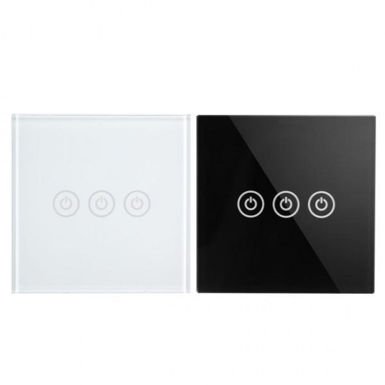 AC 250V Tempered Glass Wall Switch Panel - Three Switch Single Control