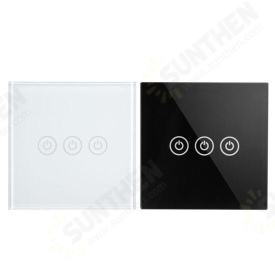 AC 250V Tempered Glass Wall Switch Panel - Three Switch Single Control AC 250V Tempered Glass Wall Switch Panel - Three Switch Single Control