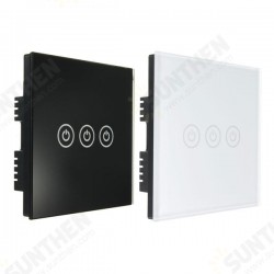 AC 250V Tempered Glass Wall Switch Panel - Three Switch Single Control