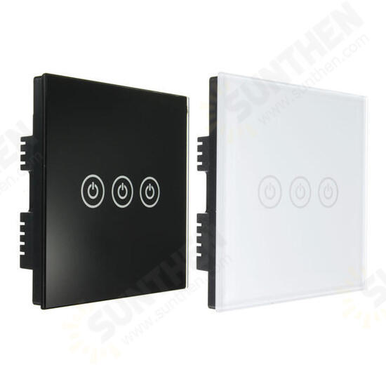 AC 250V Tempered Glass Wall Switch Panel - Three Switch Single Control