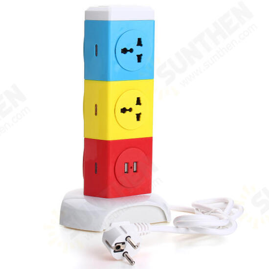 250V Three Tiers Rotating Socket Intelligent Patch Panel USB Plug Board Power Strip