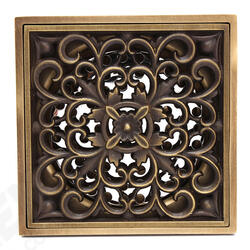 Antique Brass Square Floor Drain for Bathroom Kitchen w/ Strainer Grate 10X10X4.5cm