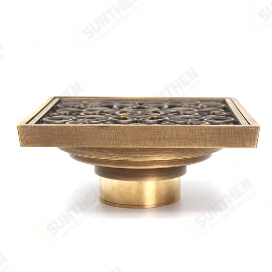 Antique Brass Square Floor Drain for Bathroom Kitchen w/ Strainer Grate 10X10X4.5cm