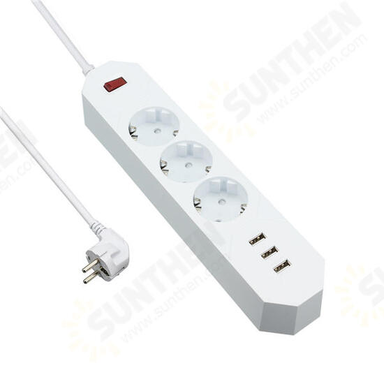 YA-18WS-3AE3U 3 Outlet EU Socket Power Strip Adaptor with 3 USB Charging Ports