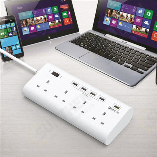 YA-40WS-4BK5U 4 Outlet UK Socket Power Strip Adaptor with 4 USB Charging Ports