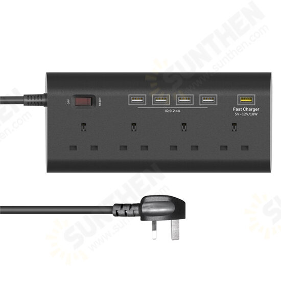 YA-40WS-4BK5U 4 Outlet UK Socket Power Strip Adaptor with 4 USB Charging Ports