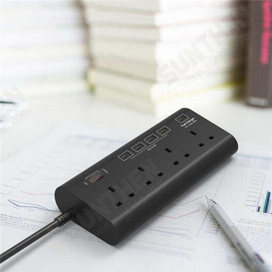 YA-40WS-4BK5U 4 Outlet UK Socket Power Strip Adaptor with 4 USB Charging Ports