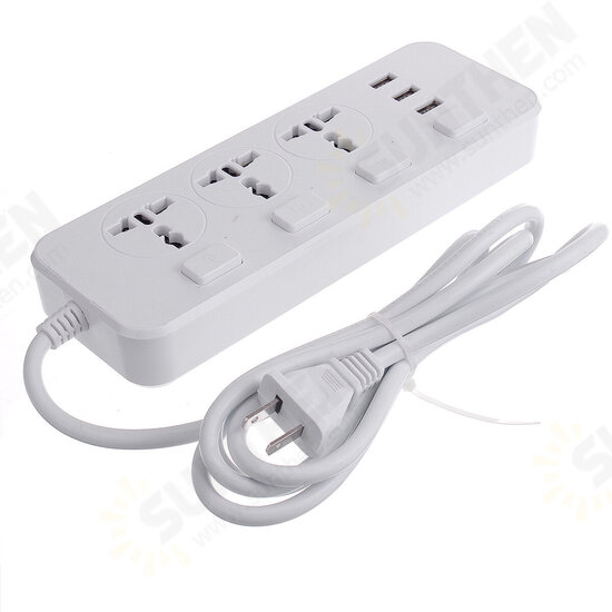Electric 3 Socket Outlet + 3 USB Extension Power Strip 5V 2.1A US/UK Plug Cord Electric 3 Socket Outlet + 3 USB Extension Power Strip 5V 2.1A US/UK Plug Cord