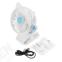 Mini USB Clip-on Fan 360° Rotation 3 Speeds USB Rechargeable Portable Travel Desktop Fan
