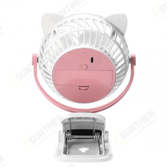 Mini USB Clip-on Fan 360° Rotation 3 Speeds USB Rechargeable Portable Travel Desktop Fan