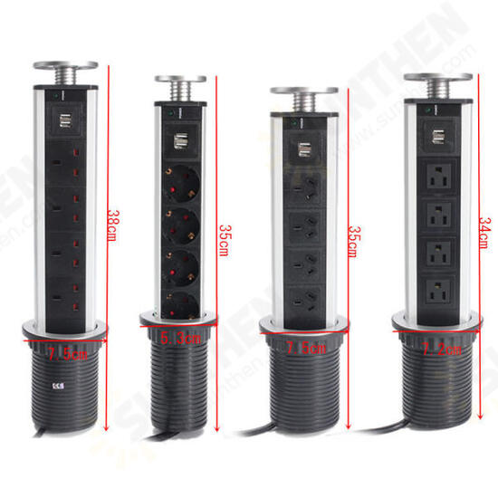 Pull Pop Up Electrical Socket 2 USB Desk Worktop Extension Lead Socket US/UK/EU/AU Plug Pull Pop Up Electrical Socket 2 USB Desk Worktop Extension Lead Socket US/UK/EU/AU Plug