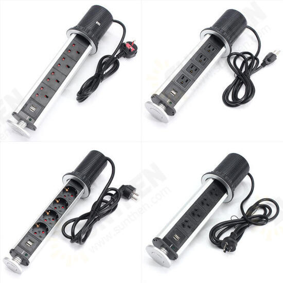 Pull Pop Up Electrical Socket 2 USB Desk Worktop Extension Lead Socket US/UK/EU/AU Plug Pull Pop Up Electrical Socket 2 USB Desk Worktop Extension Lead Socket US/UK/EU/AU Plug
