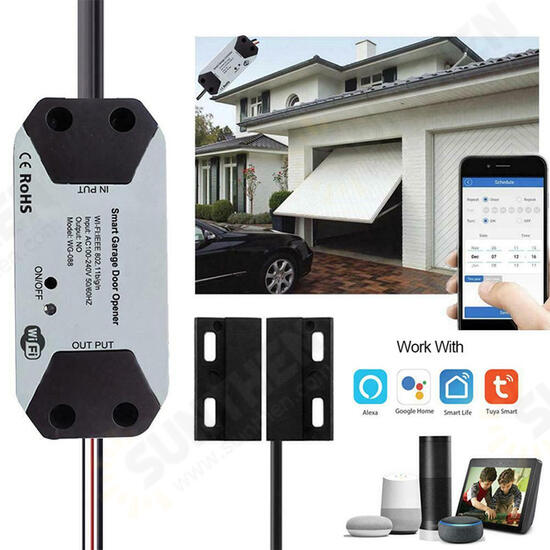 Smart WiFi Garage Door Opener Remote Controller Smart Switch Controller Voice Control App Control Compatible with Alexa Google Home