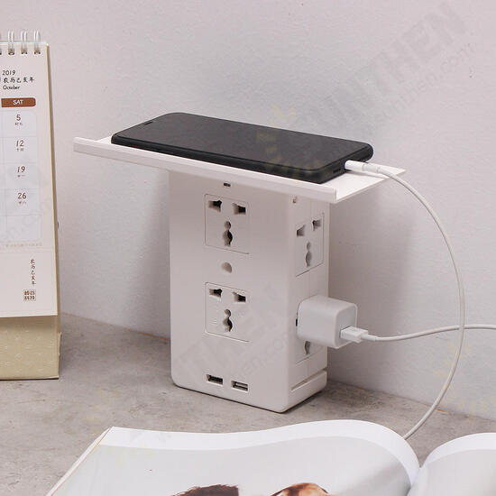 Socket S helf 8 Port Surge Protector Holder Tray Removable Wall Outlet 6 Electrical Outlet Extenders 2 USB Charging Ports Wall Plug Socket Power Strip