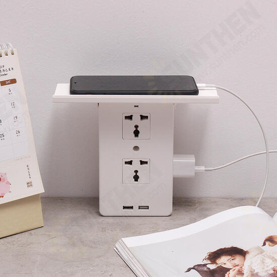 Socket S helf 8 Port Surge Protector Holder Tray Removable Wall Outlet 6 Electrical Outlet Extenders 2 USB Charging Ports Wall Plug Socket Power Strip