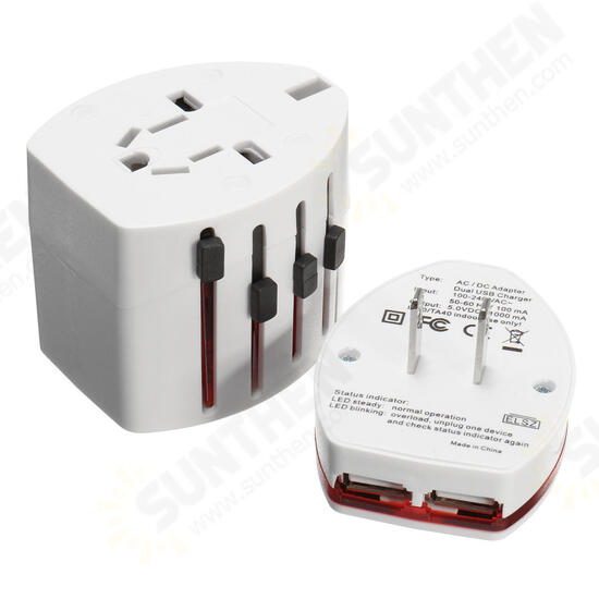 Universal Travel AC Power Charger Adapter Converter AU/UK/US/EU Plug with 2 USB Ports