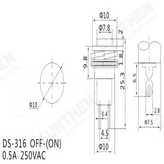 DS-316 250V 1A 10mm Self-resetting OFF/ON Switch Push Button No Lock 10pcs DS-316 250V 1A 10mm Self-resetting OFF/ON Switch Push Button No Lock 10pcs