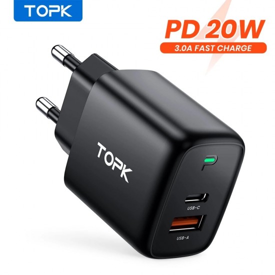 B15-B2 2-Port 20W USB PD Charger 20W USB-C PD3.0 18W QC3.0 Fast Charging Wall Charger Adapter EU Plug For iPhone 13 Pro Max For Samsung Galaxy S21 5G