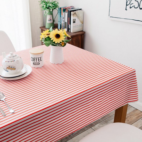 Cotton and Linen Simple Pastoral Tablecloth Geometric Tectangular Table Cover with Color Stripes Simple Geometric Tablecloth Color Stripe Cotton Pastoral Rectangle Table Cloth