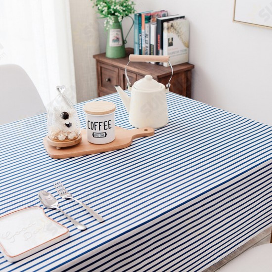 Cotton and Linen Simple Pastoral Tablecloth Geometric Tectangular Table Cover with Color Stripes Simple Geometric Tablecloth Color Stripe Cotton Pastoral Rectangle Table Cloth