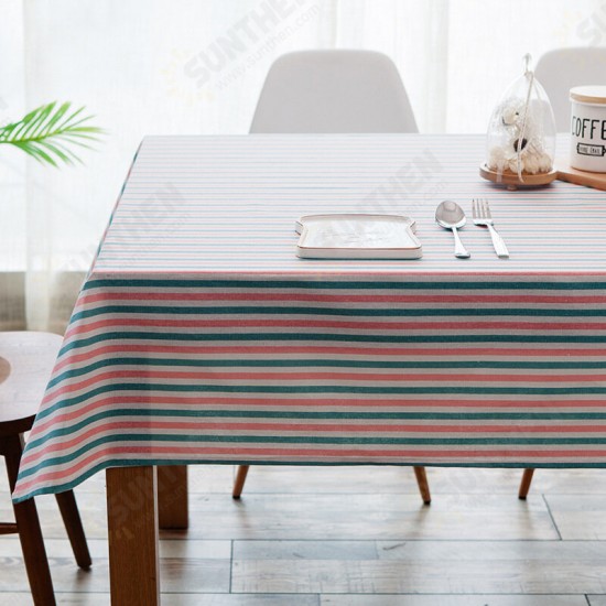 Cotton and Linen Simple Pastoral Tablecloth Geometric Tectangular Table Cover with Color Stripes Simple Geometric Tablecloth Color Stripe Cotton Pastoral Rectangle Table Cloth