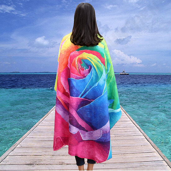 WX-89 147cm 3D Simulation Rose Beach Towel Mat Romantic Women Shawl Bed Sheet Tapestry