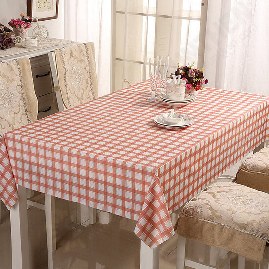 PVC Tasteless Waterproof Tablecloth Transparent Soft Glass Table Mat Stripe Grid Printing