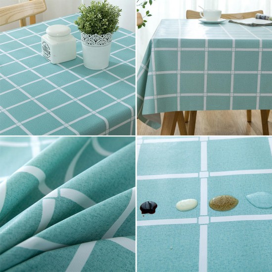 PVC Tasteless Waterproof Tablecloth Transparent Soft Glass Table Mat Stripe Grid Printing
