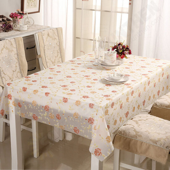 PVC Tasteless Waterproof Tablecloth Transparent Soft Glass Table Mat Stripe Grid Printing