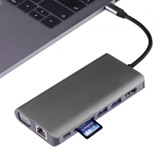 310C 8 in 1 USB 3.1 Type C Data HUB with 2*USB 3.0 4K HD VGA RJ45 SD Card Reader Docking Station for Tablet Laptop