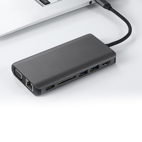 310C 8 in 1 USB 3.1 Type C Data HUB with 2*USB 3.0 4K HD VGA RJ45 SD Card Reader Docking Station for Tablet Laptop