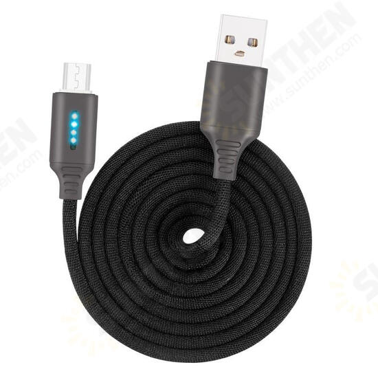 Smart LED Auto Disconnect Charger Nylon Braided Micro USB 2A Tablet Cable-1M